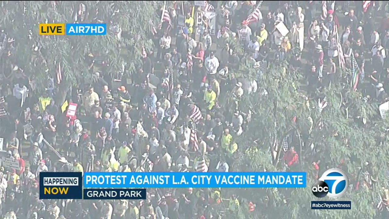 Hundreds of anti-vaccine mandate activists hold protest in downtown LA’s Grand Park | ABC7