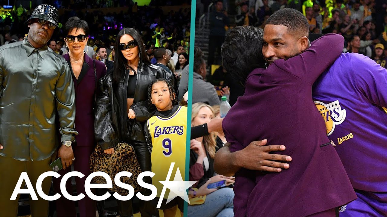 Kim Kardashian & Son Saint Attend Lakers Game w/ Kris Jenner Who HUGS Tristan Thompson