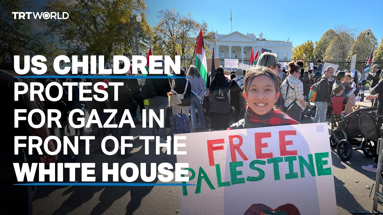 US children protest for Gaza in front of the White House