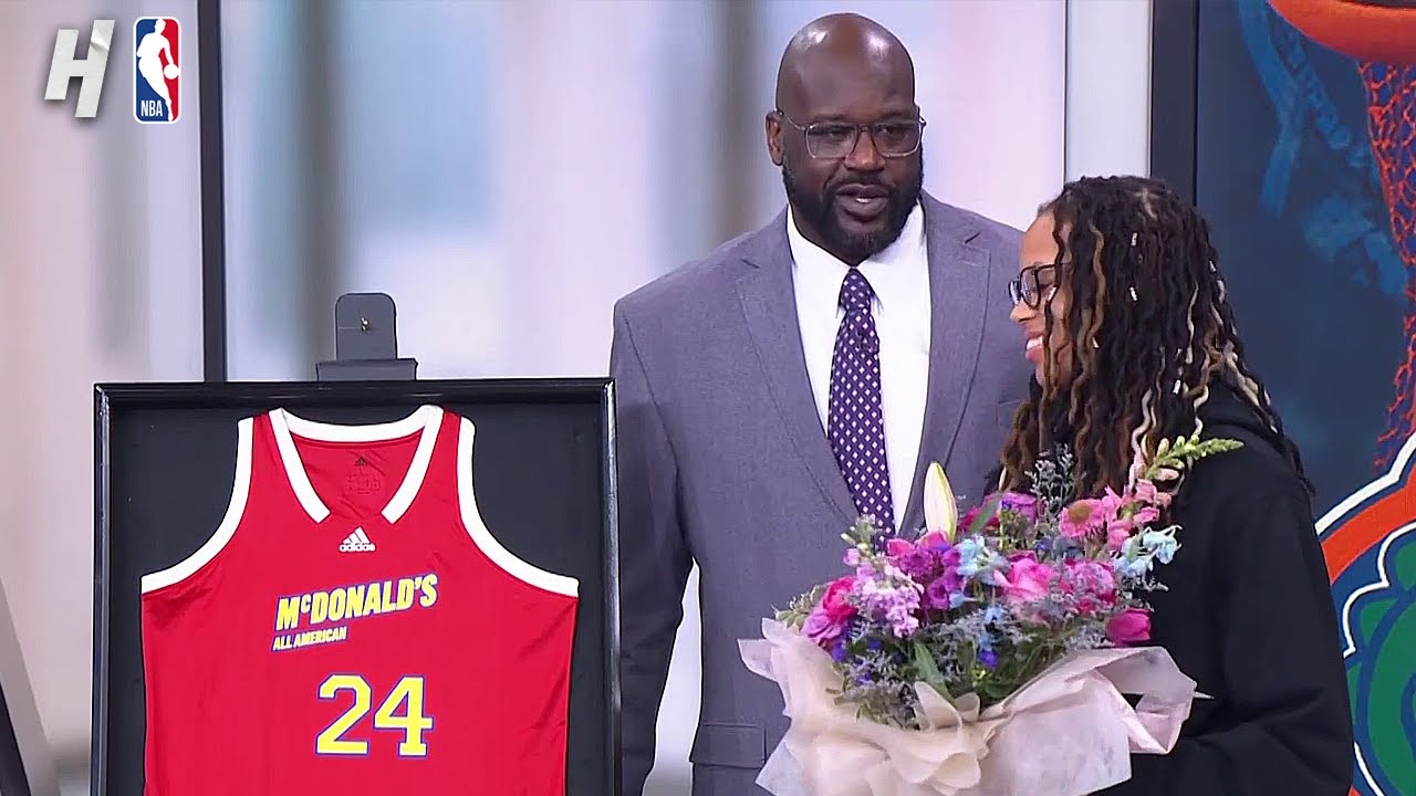 Shaq presents his daughter with her 2024 McDonald’s All-American jersey 🫶