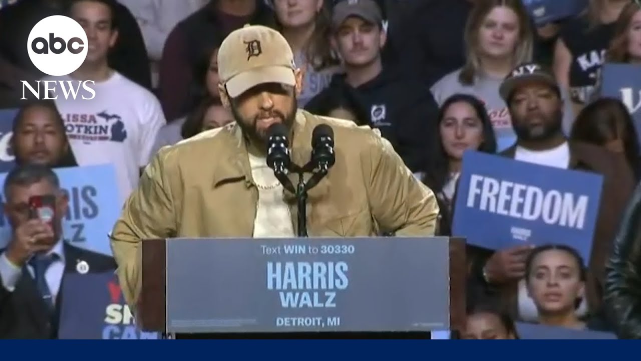 Eminem introduces Barack Obama at Kamala Harris rally in Detroit