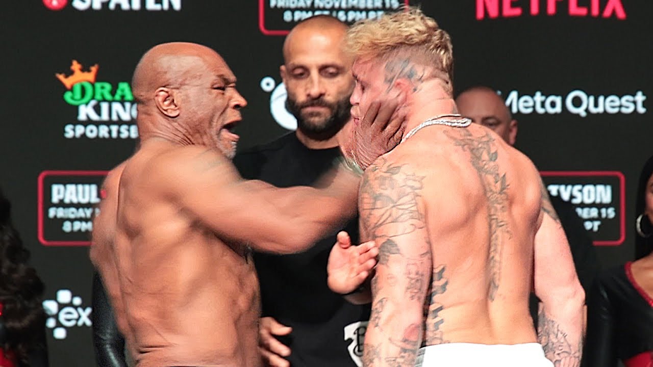 Mike Tyson B**** SLAPS Jake Paul at weigh in as ALL HELL BREAKS LOOSE!